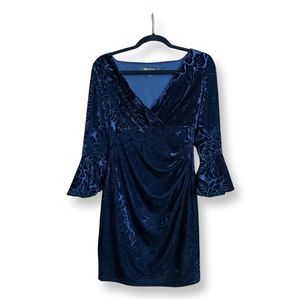 Anne Klein Navy Blue Velvet Rose Embossed Dress
